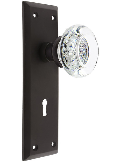 New York Plate with Round Clear Crystal Knob with Keyhole in Oil Rubbed Bronze.